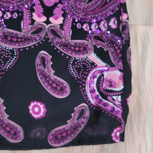 🔺️Apt 9 Black & Purple Sequin Paisley Halter Sleeveless Top Medium - Picture 6 of 10